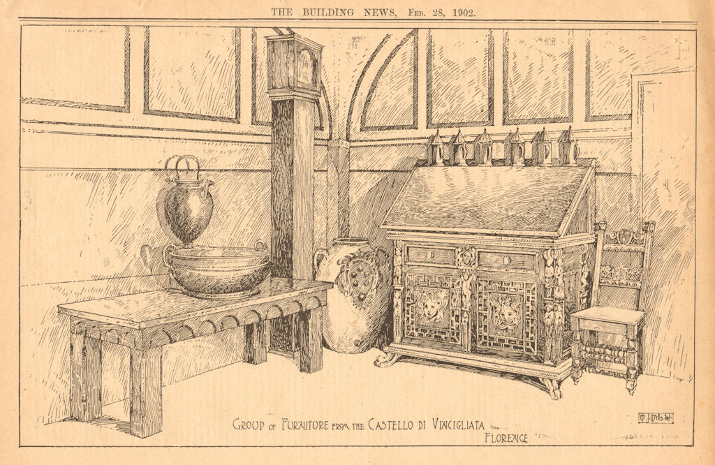 Furniture from Castello di Vincigliata, Florence. Giuseppe Fancelli, Archt 1902
